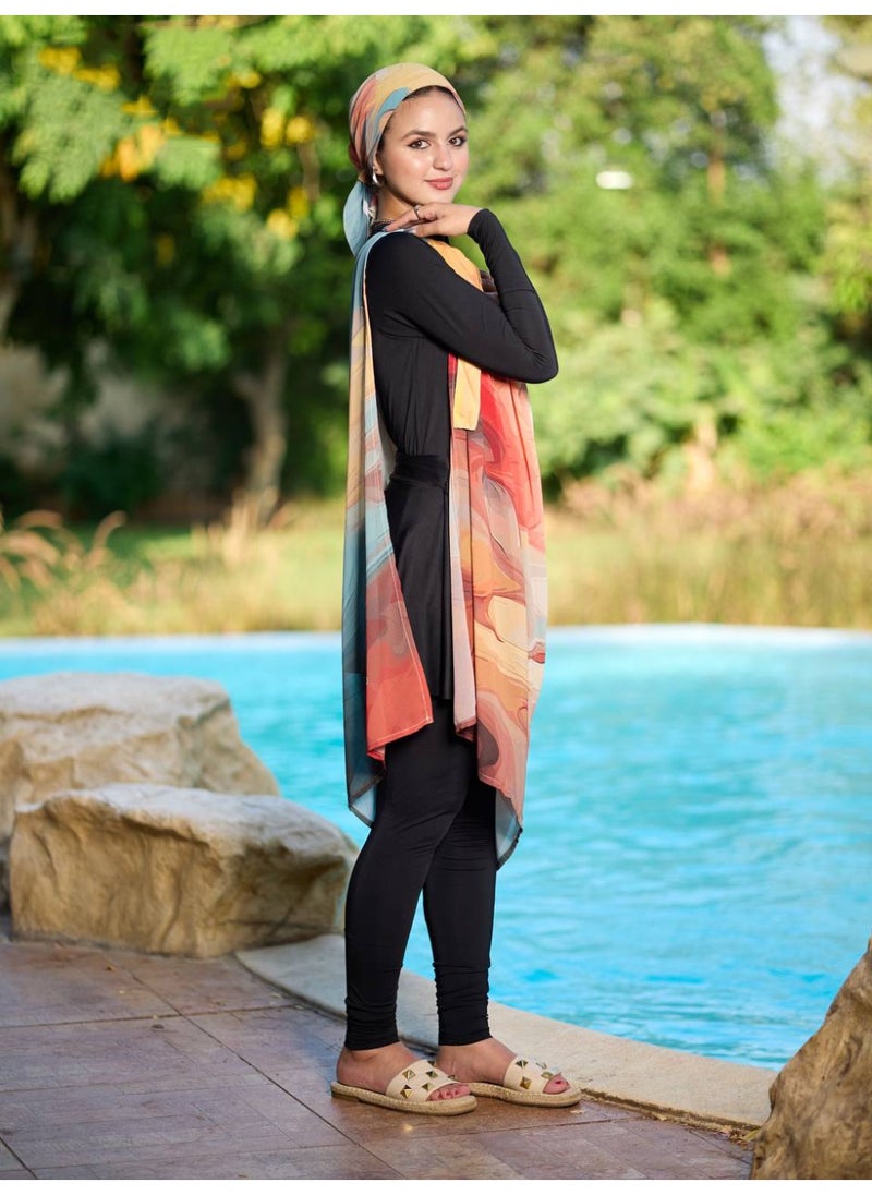 Generic - Multicolor Chiffon Swimwear Cover-Up with Matching Short Square Scarf - Image 1