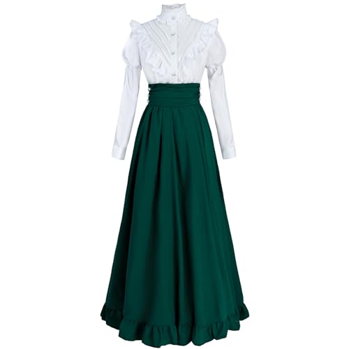 FCCAM FCCAM FCCAM Victorian Dress for Women 2-Pieces 1800s Edwardian Dress Ball Gown Renaissance Costume Green XL - Image 1