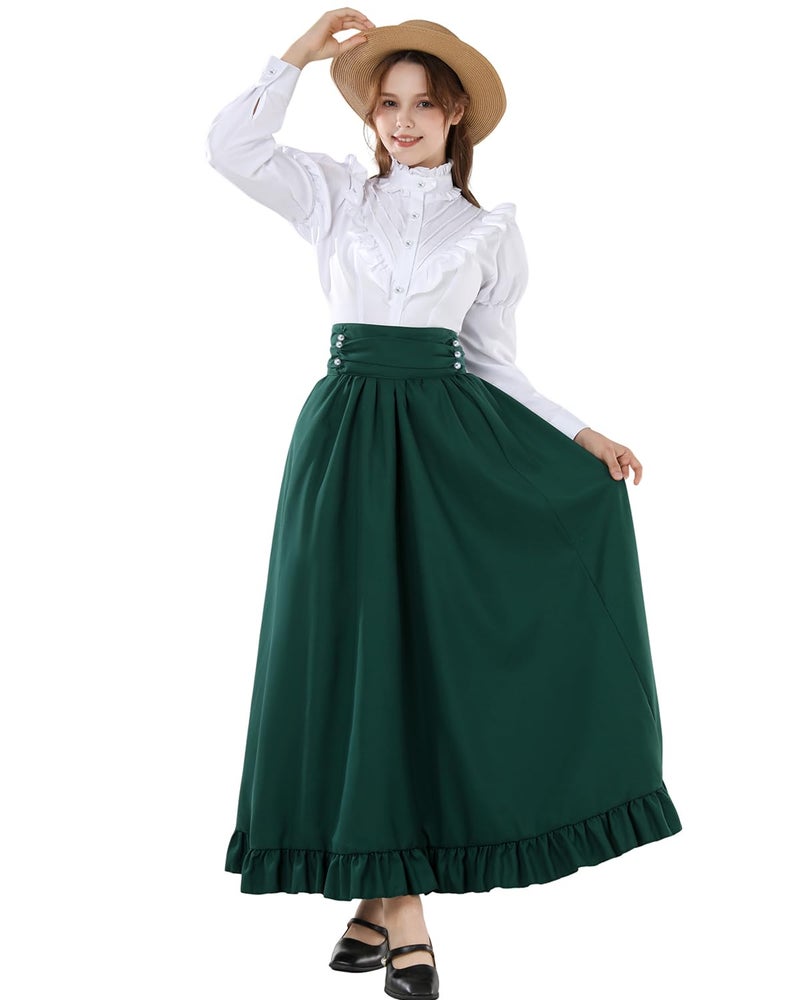 FCCAM FCCAM FCCAM Victorian Dress for Women 2-Pieces 1800s Edwardian Dress Ball Gown Renaissance Costume Green XL - Image 5