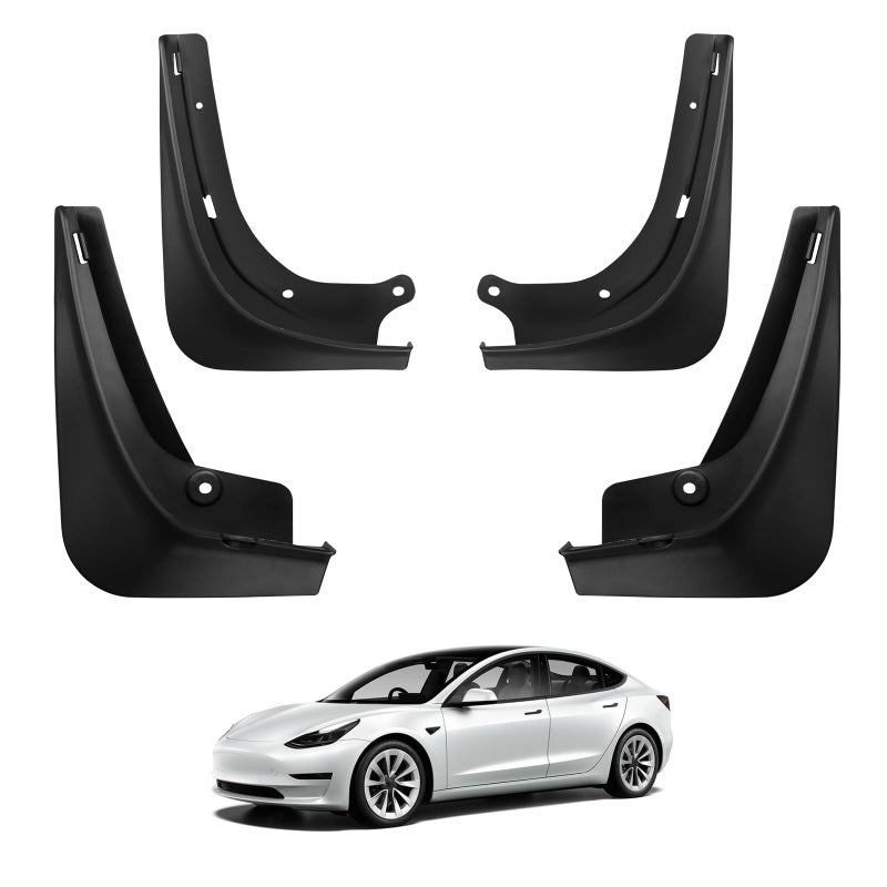 BASENOR 2017-2023 Tesla Model 3 Mud Flaps Splash Guards Fenders No Drilling No Tape Mudflaps All Weather Protector Mudguards for Model 3 Exterior Accessories (Set of 4) - Image 1
