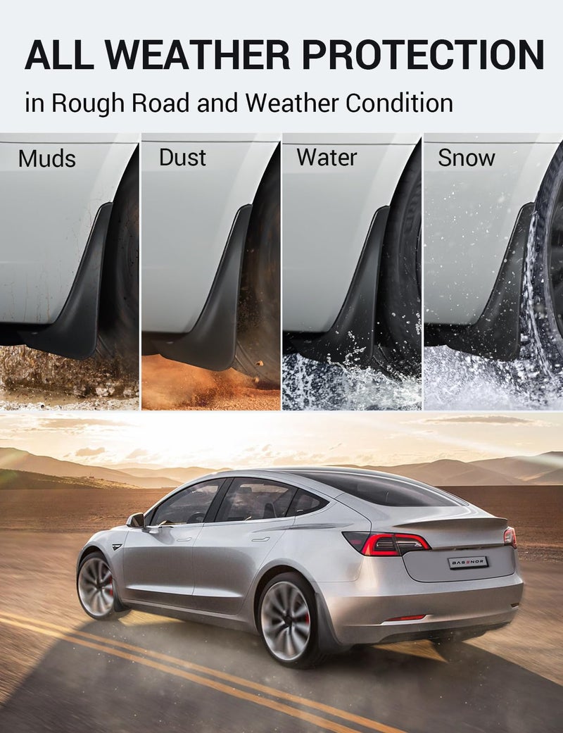 BASENOR 2017-2023 Tesla Model 3 Mud Flaps Splash Guards Fenders No Drilling No Tape Mudflaps All Weather Protector Mudguards for Model 3 Exterior Accessories (Set of 4) - Image 4