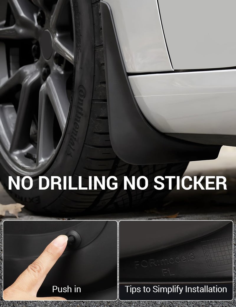 BASENOR 2017-2023 Tesla Model 3 Mud Flaps Splash Guards Fenders No Drilling No Tape Mudflaps All Weather Protector Mudguards for Model 3 Exterior Accessories (Set of 4) - Image 5