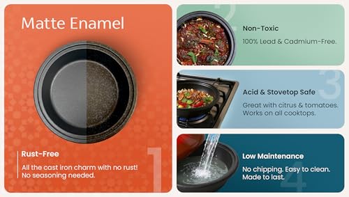 KooK Moroccan Tagine, Enameled Cast Iron Cooking Pot, Tajine with Ceramic Cone-Shaped Closed Lid, 3.3 QT, (Crimson) - Image 2