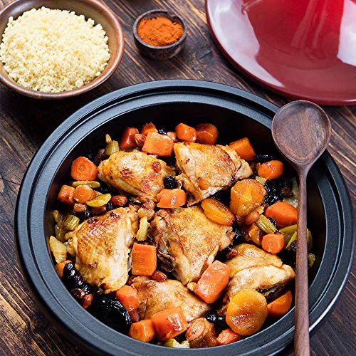 KooK Moroccan Tagine, Enameled Cast Iron Cooking Pot, Tajine with Ceramic Cone-Shaped Closed Lid, 3.3 QT, (Crimson) - Image 5