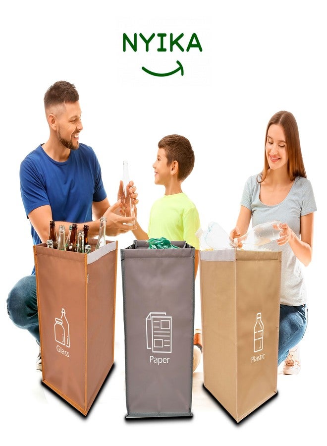 نيكا - منظم إعادة التدوير - فرز النفايات - صناديق فرز القمامة - أكياس إعادة التدوير بثلاثة أقسام - عبوة من 3 أكياس - Image 4
