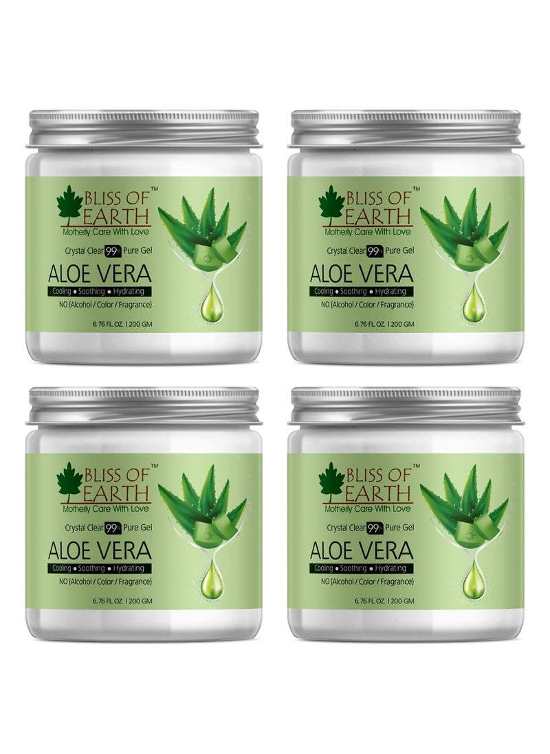 BLISS OF EARTH Pure Organic Crystal Clear Aloe Vera Gel  200GM Great For Face Body & Hair Effective Cooling Soothing & Hydrating Paraben Free Pack of 4  - Image 1