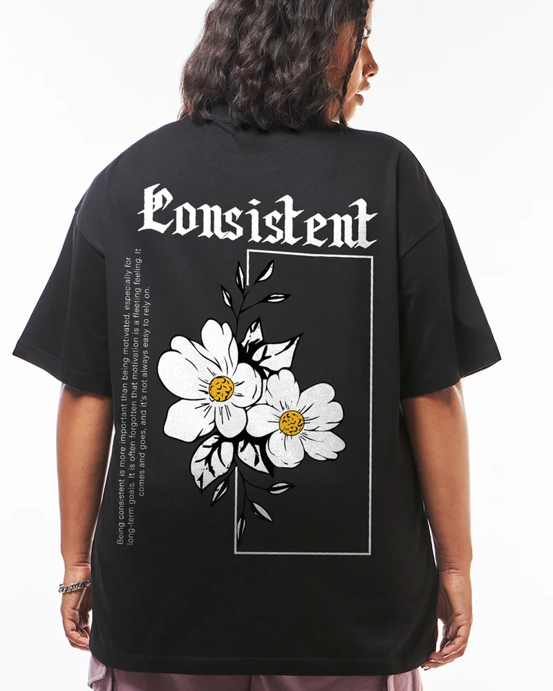 bewakoof Women's Black Consistent Graphic Printed Oversized Plus Size T-shirt