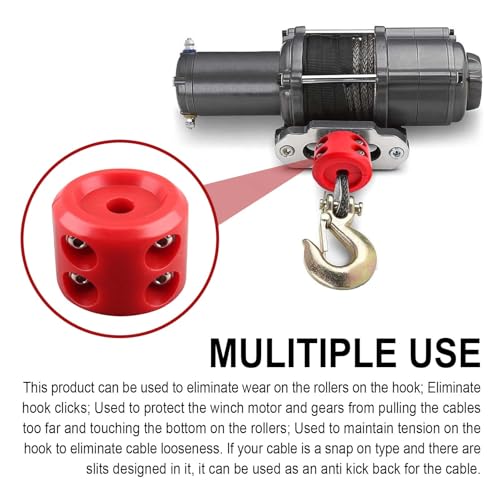 Ferianl Winch Cable Hook Stopper, Rubber Winch Stopper for Wire & Synthetic Rope, with Stainless Steel Screws and Nuts Allen Wrench, Universal for ATV UTV Truck SUV (Red) - Image 5