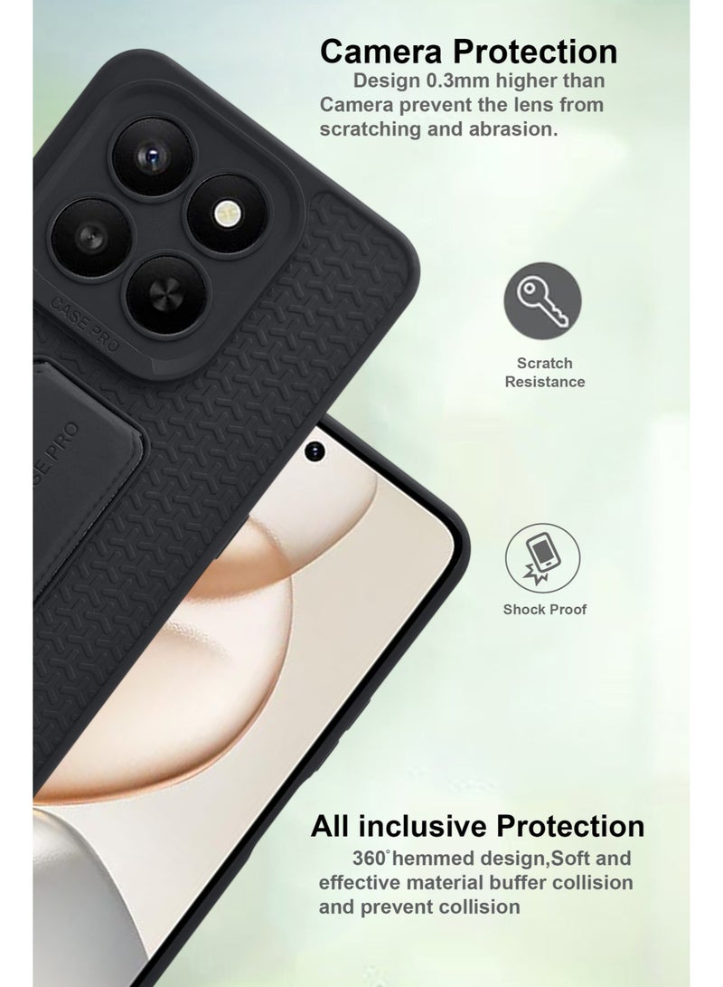 Honor X7d - Black Semi Soft Self Designed Magnetic Back Stand Case  With Foldable Kickstand & Finger Strap - Image 2