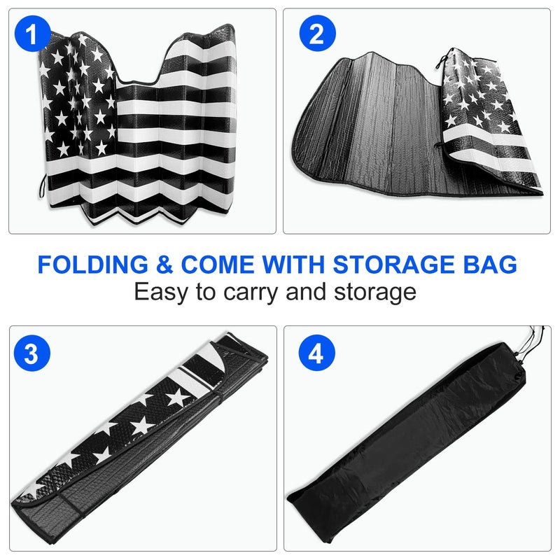 Litivy Windshield Sun Shade American Flag Compatible with 2015-2020 Ford F-150, 2017-2020 Ford F-250/F-350 27"*58" Folding Front Window Sun Shade for Car - Image 4