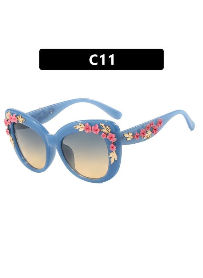 نيبمينينت Retro Cat's Eye Flower Decorative Plain Glasses New Floral Can Be Equipped With Myopia Frame Anti-blue Light 