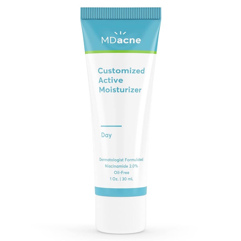 MDacne MDacne Facial Moisturizer with Niacinamide 2% - Oil-Free Active Daily Treatment Cream to Reduce Under-Eye, Dark Circles & Wrinkles - Soothing & Moisturizing for Sensitive Acne-Prone Skin