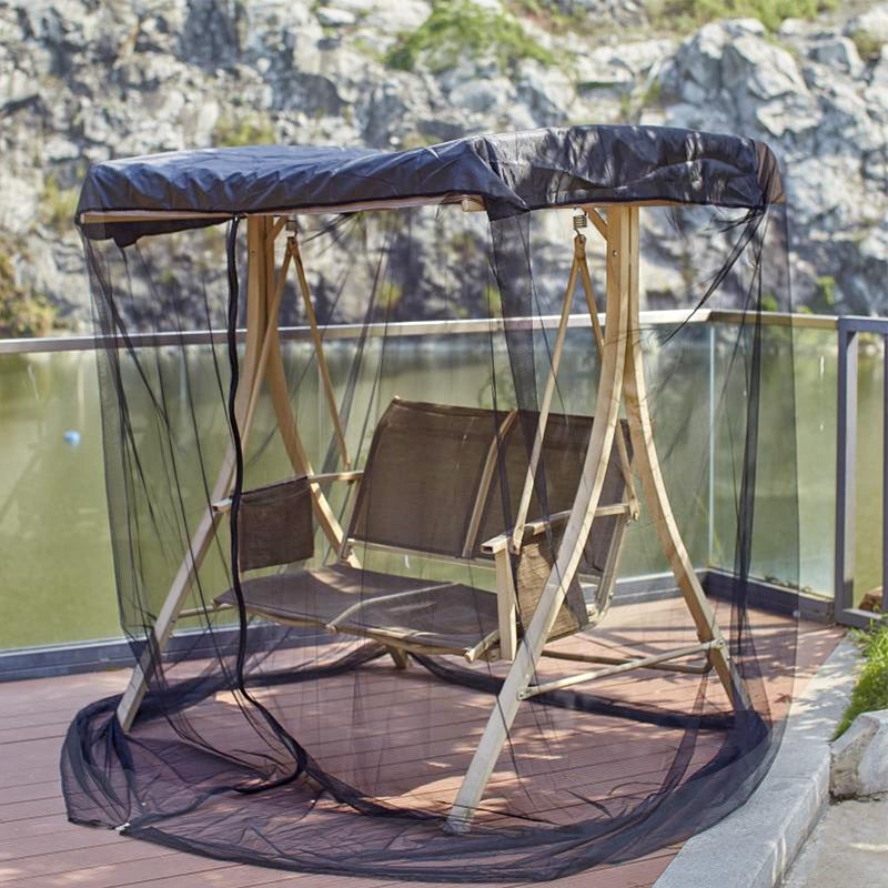 Kocuos Patio Swing Mosquito Netting - Polyester Mesh Screen with Zipper Opening and roof Waterproof Tent - Rectangle Netting Curtain (Three-Person Chair Size) - Image 1