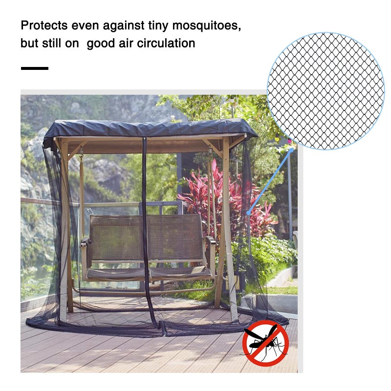 Kocuos Patio Swing Mosquito Netting - Polyester Mesh Screen with Zipper Opening and roof Waterproof Tent - Rectangle Netting Curtain (Three-Person Chair Size) - Image 4