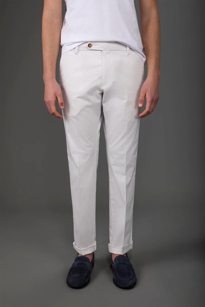 Men's classic chino trousers with extended tab closure - Cream
