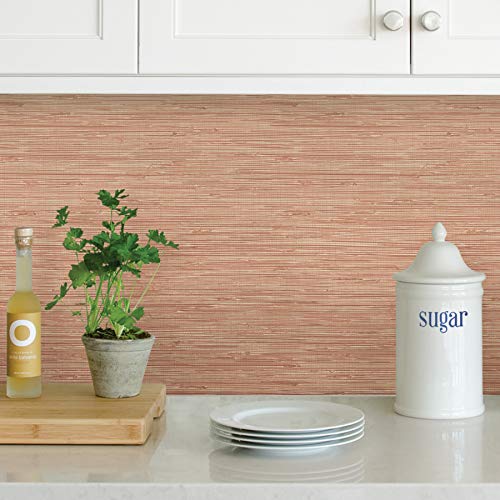 NuWallpaper NUS3339 Tibetan Faux Grasscloth Spice Peel & Stick Wallpaper, Pink, Red - Image 3