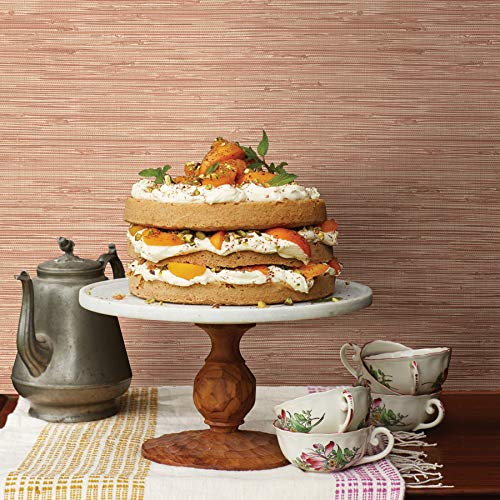 NuWallpaper NUS3339 Tibetan Faux Grasscloth Spice Peel & Stick Wallpaper, Pink, Red - Image 2