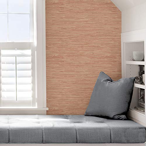 NuWallpaper NUS3339 Tibetan Faux Grasscloth Spice Peel & Stick Wallpaper, Pink, Red - Image 5