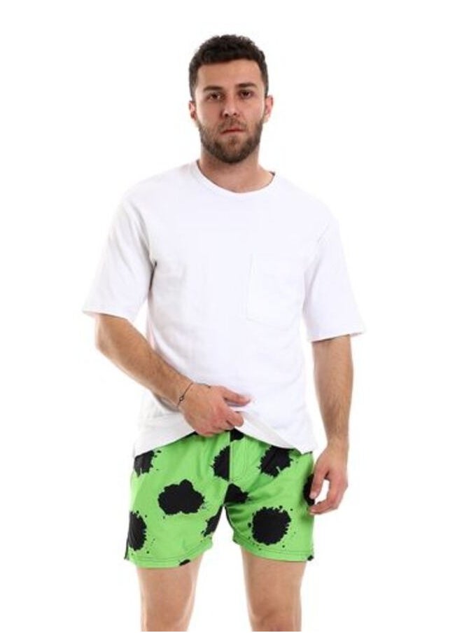 Pavone - Black & Lime Green Self Patterned Swim Short with Sided & Back Pockets-Multicolor - Image 1