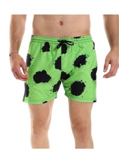 Black & Lime Green Self Patterned Swim Short with Sided & Back Pockets-Multicolor