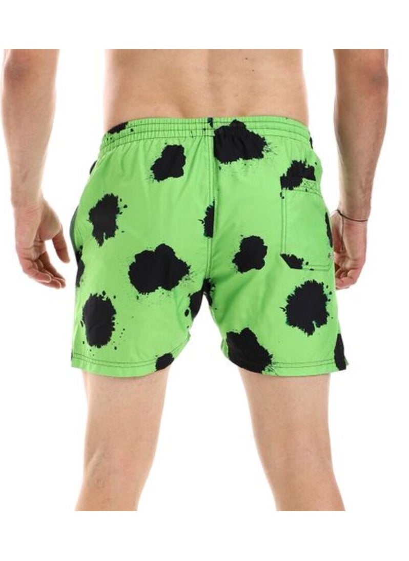 Pavone - Black & Lime Green Self Patterned Swim Short with Sided & Back Pockets-Multicolor - Image 1