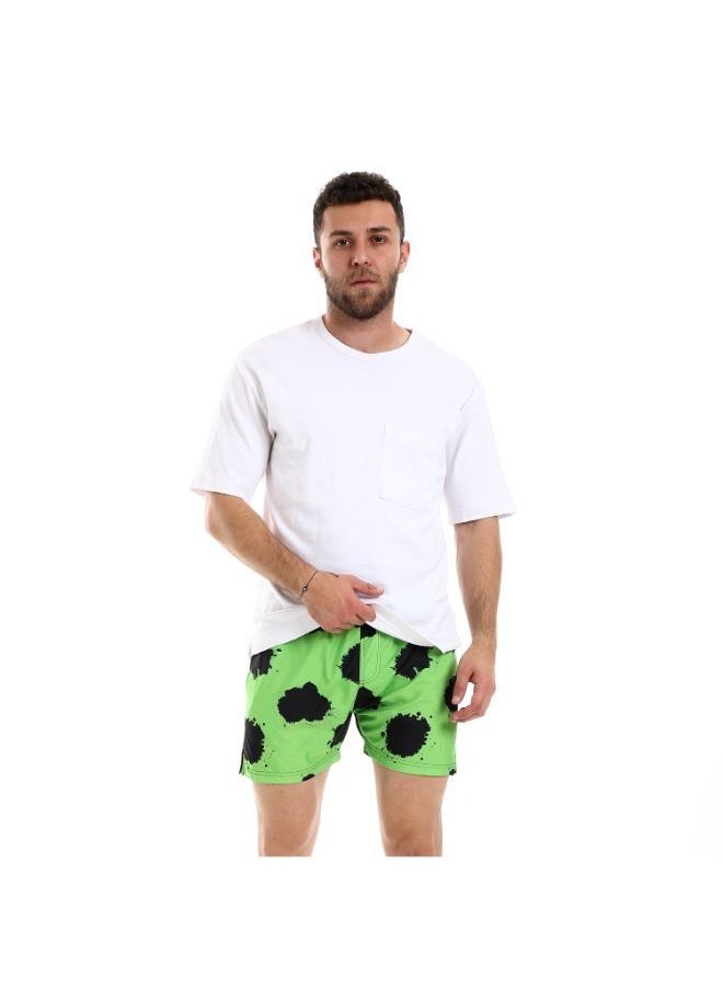 Pavone - Black & Lime Green Self Patterned Swim Short with Sided & Back Pockets-Multicolor - Image 1