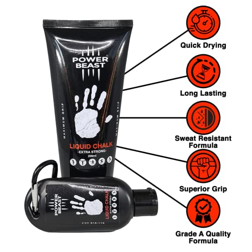 POWER BEAST Liquid Chalk, 2 Bottles Combo of 200 + 50 ML, Liquid Sports Chalk, Free Professional Hand Grip for Gym, Weightlifting, Rock Climbing, Gymnastics, Crossfit, Powerlifting, Pole Dance. - Image 2