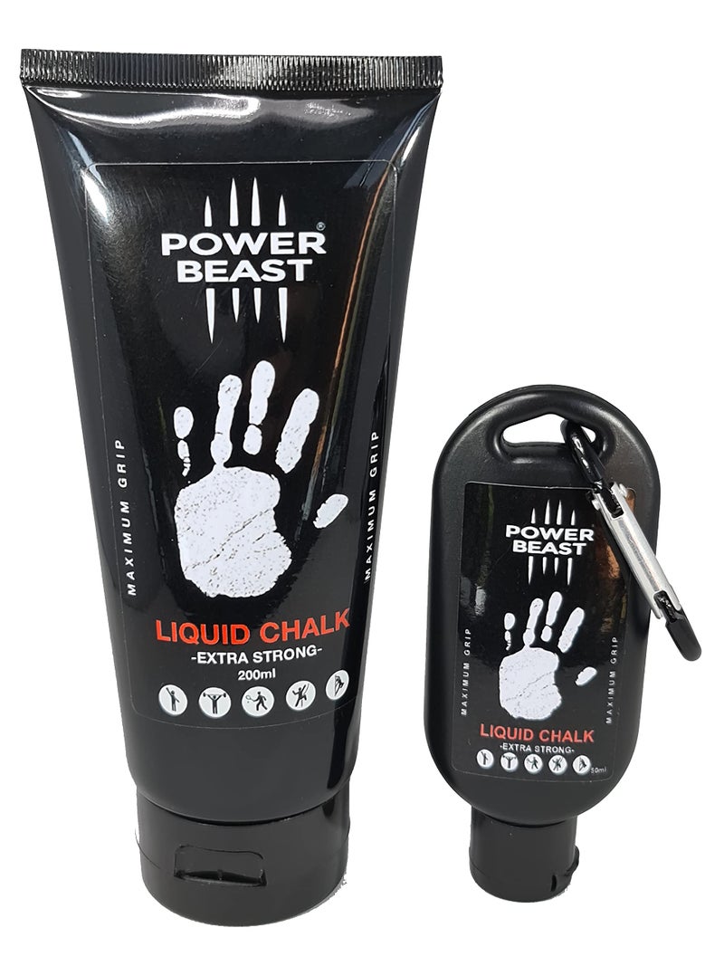 POWER BEAST Liquid Chalk, 2 Bottles Combo of 200 + 50 ML, Liquid Sports Chalk, Free Professional Hand Grip for Gym, Weightlifting, Rock Climbing, Gymnastics, Crossfit, Powerlifting, Pole Dance. - Image 1
