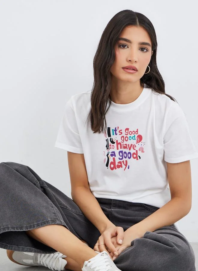تايك تو Take Two Have A Good Day Slogan Regular Fit T-Shirt