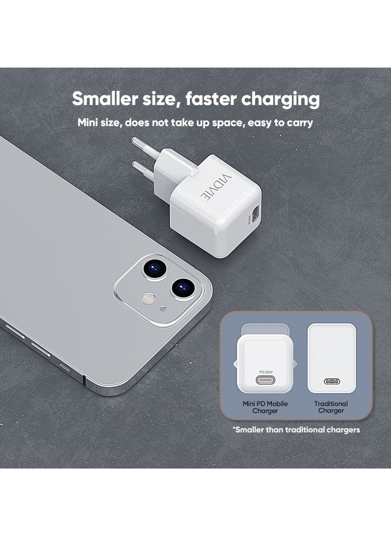 VIDVIE Mini PD Wall Charger 20W Type-C Port, Suitable For iPhone 16/15/14/13/12