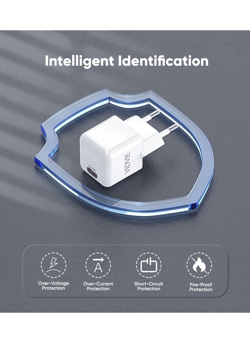 VIDVIE Mini PD Wall Charger 20W Type-C Port, Suitable For iPhone 16/15/14/13/12