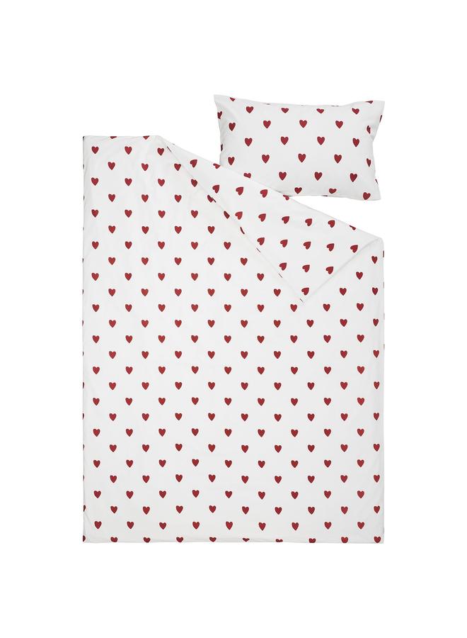 erorex Duvet cover and pillowcase, heart pattern/white red, 150x200/50x80 cm - Image 2