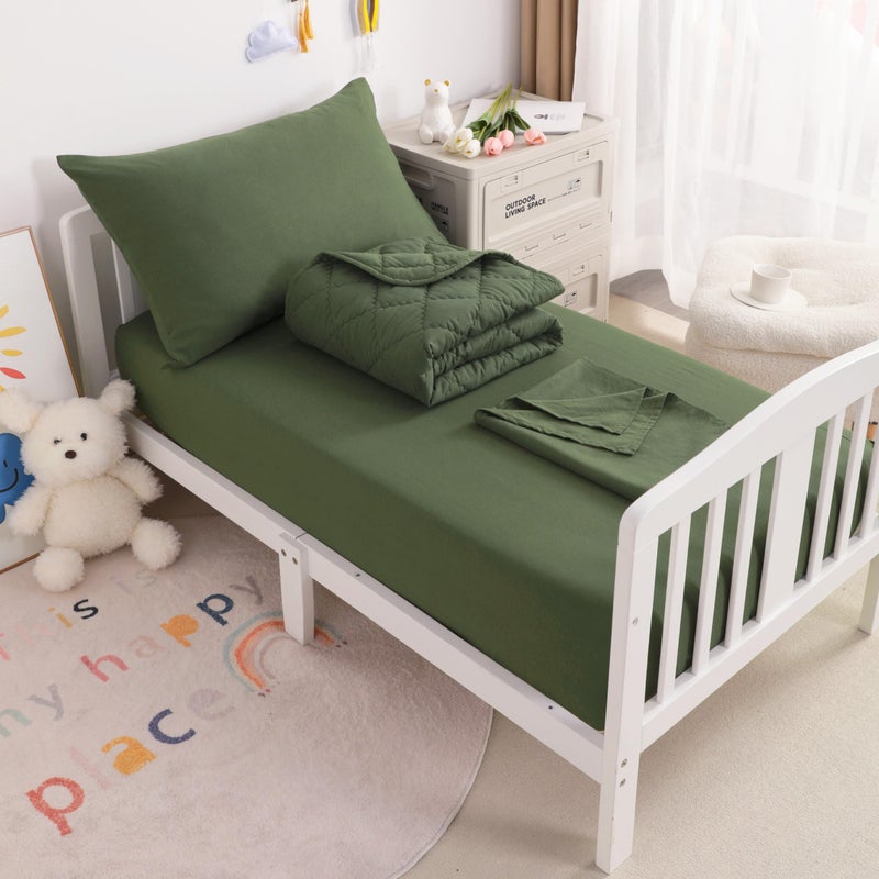 NTBAY Toddler Bedding Set 4 Piece Soft and Breathable Crib Bedding Set for Boys and Girls Includes Quilted Comforter Fitted Sheet Flat Top Sheet and Envelope Pillowcase Olive Green - Image 2