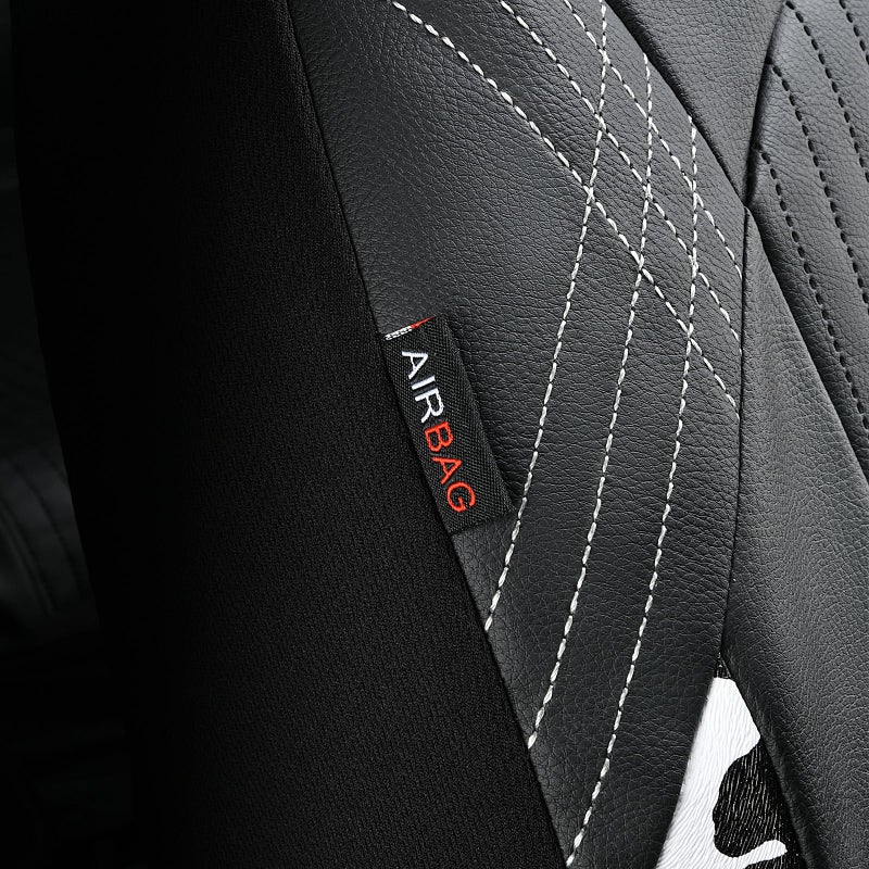 Flying Banner Synthetic Leather car seat Covers Full Set Front and Rear Bench Fashion Easy Installation Cup Holder Free (Black & Cow Print, Low Bucket - Full Set) - Image 5