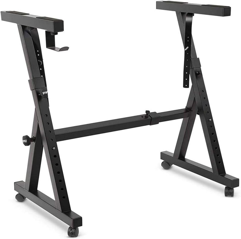 Pyle Universal Electronic Black Heavy-Duty Z Style Keyboard Organ Holder Rack Portable Piano Stand W/Adjustable Height and Width, Locking Wheels - Image 1