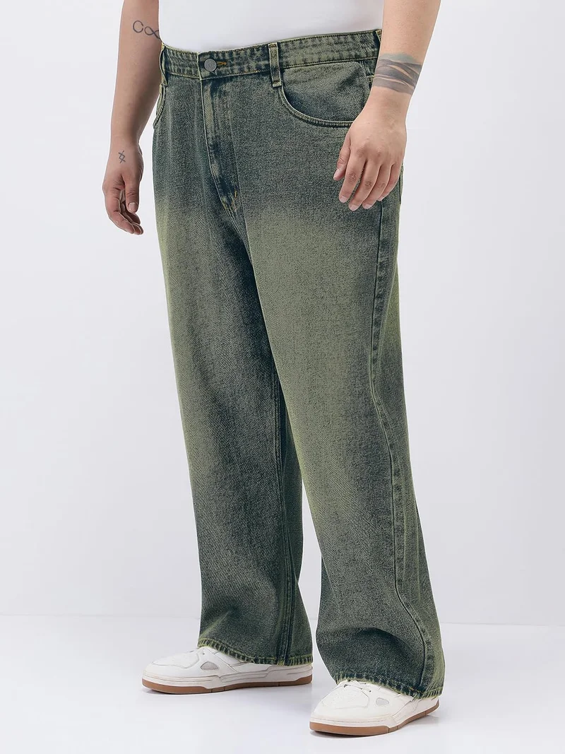 Urbano Fashion Urbano Plus Men's Blue Loose Baggy Fit Heavy Washed Jeans Non-Stretchable