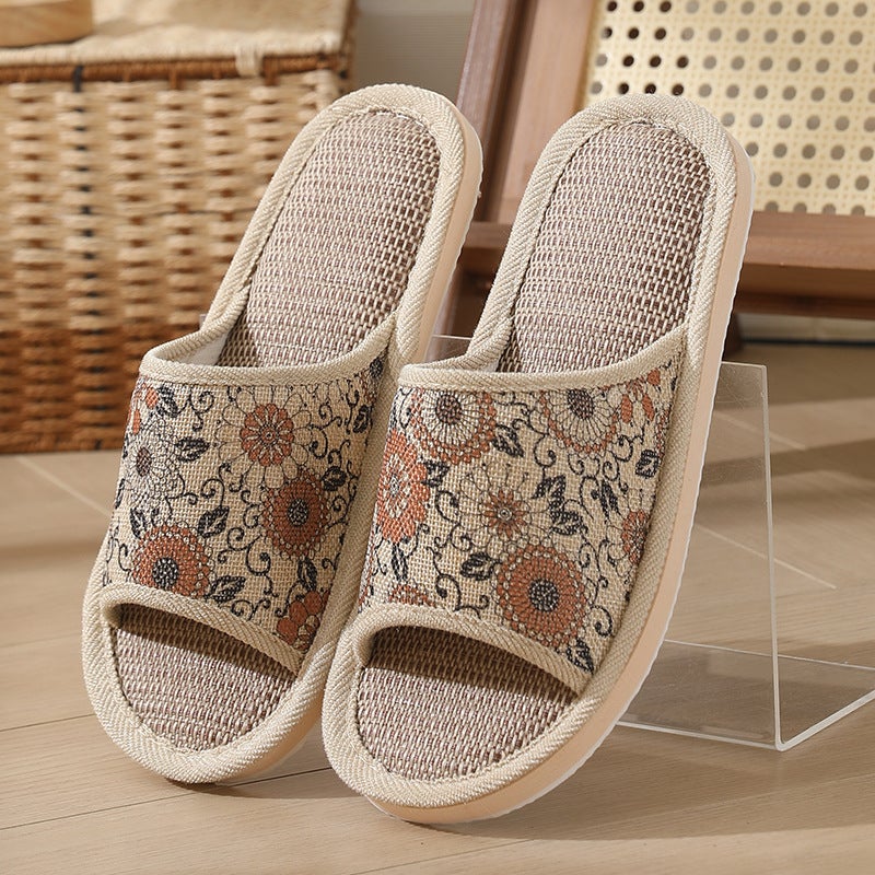 Linen Slippers Home Hotel Spa Non-Slip Thickened Wheel coffee 