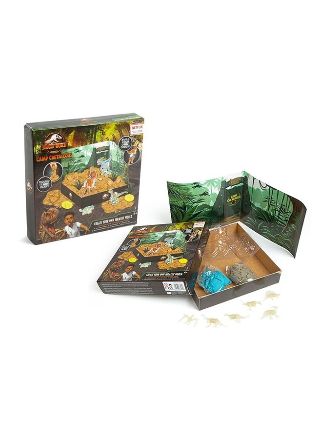JURASSIC WORLD Camp Cretaceous: Ultimate Dino Sand Kit – Create Your Own Dino Park with Kinetic Sand & Figures | Mess-Free Dinosaur Playset for Kids Age 3+ - Image 1