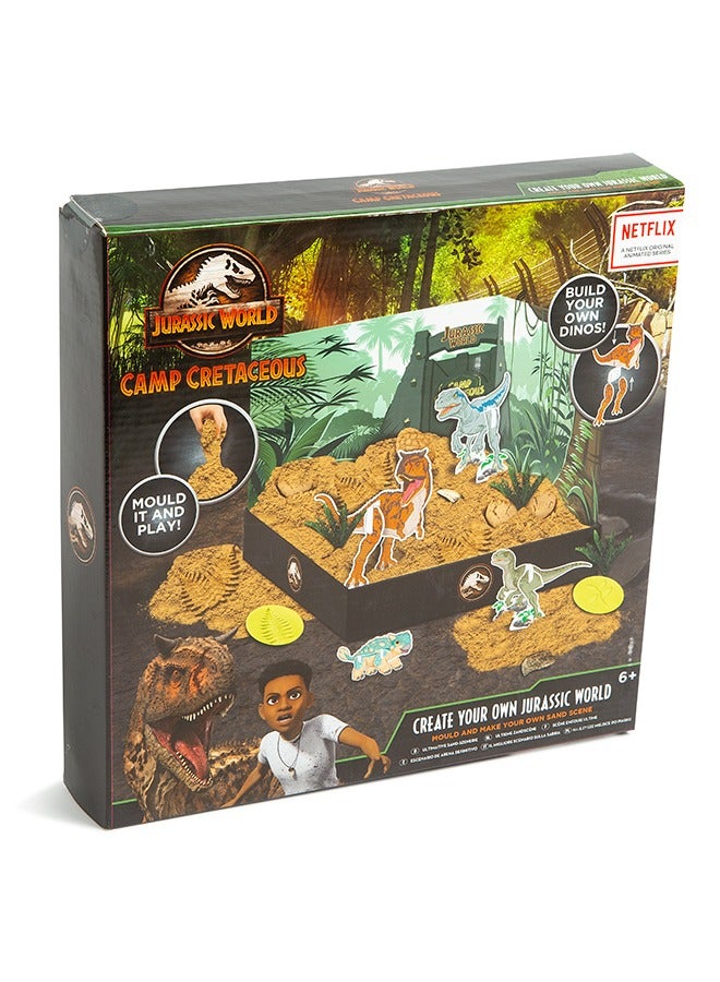 JURASSIC WORLD Camp Cretaceous: Ultimate Dino Sand Kit – Create Your Own Dino Park with Kinetic Sand & Figures | Mess-Free Dinosaur Playset for Kids Age 3+ - Image 2