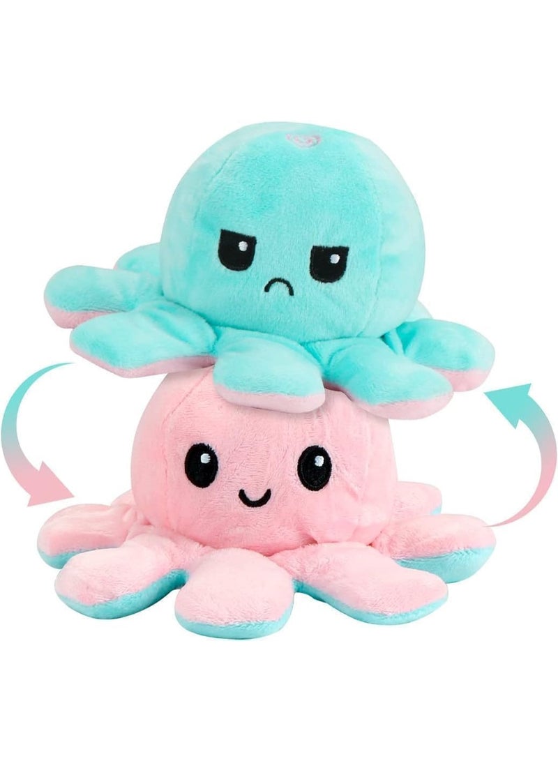 لعبة أخطبوط قطيفة ناعمة بوجهين للأطفال | لعبة مصنوعة من قطيفة ناعمة للأولاد والبنات البيبي | لعبة أخطبوط ناعمة للأطفال | هدية لعيد الميلاد من كيدز-زون - 25 سم (أزرق/ وردي) - Image 3