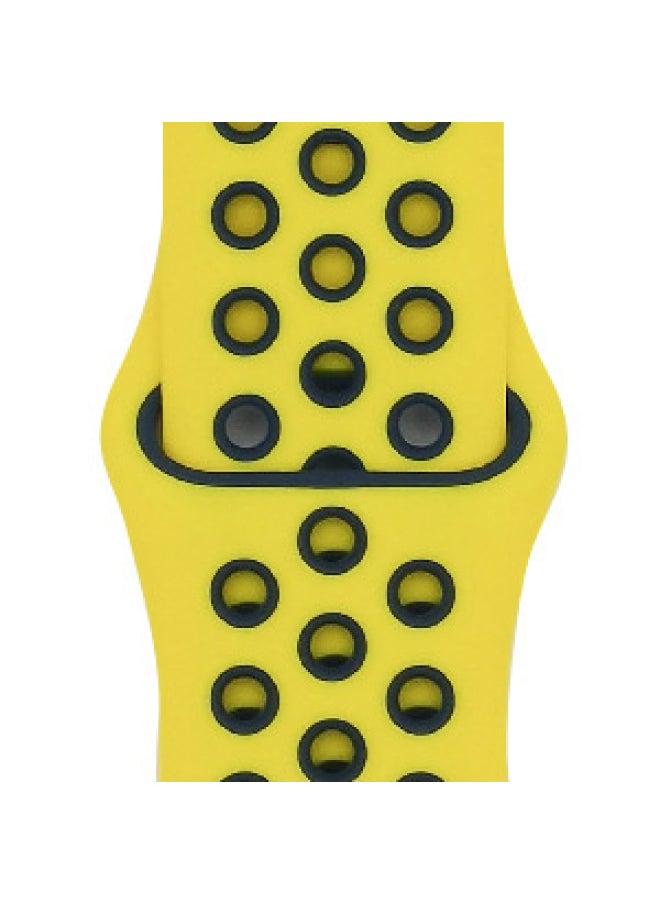 Suitable For Apple Two-color Silicone Nike Strap Nike Hole Apple Iwatch Breathable Sports Watch Strap-Color:48 Yellow + Midnight Blue-Specifications:42/44/45/49mm-S