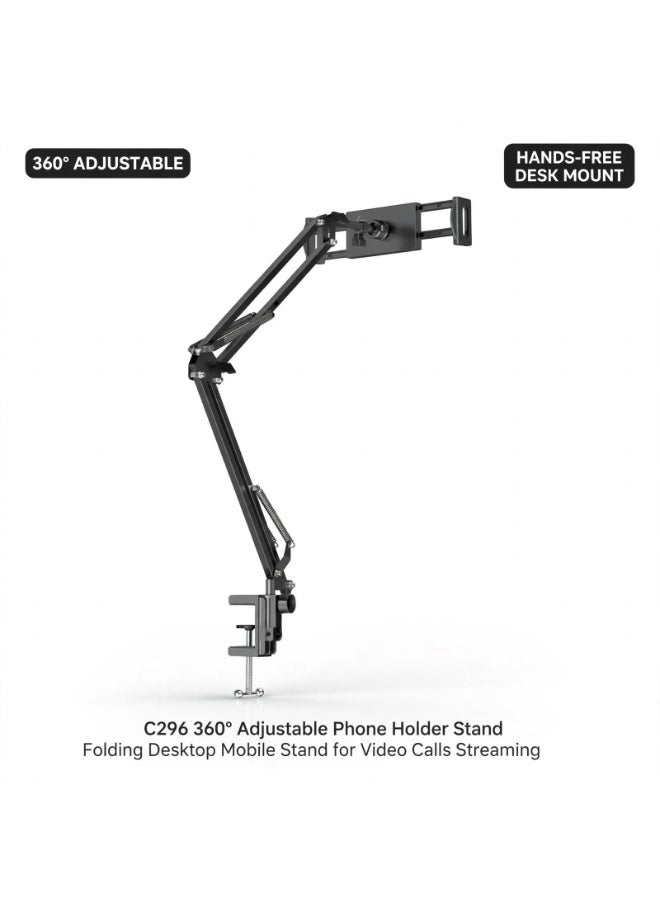 Yesido C296 360° Rotating Phone Holder Stand, Adjustable Folding Arm Desktop Mobile Stand with Multi-Directional Flexible Shaft, Lazy Phone Mount for Desk, Bed & Table, Hands-Free Holder for Video Watching, Reading & Calls - Image 1