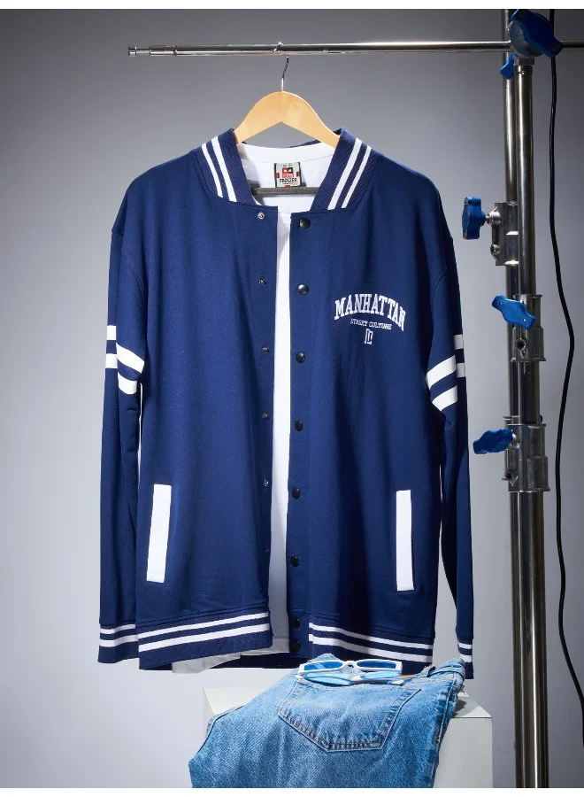 Maniac  Maniac Mens Printed Manhattan Fullsleeve Navy and White Loopnet Slim fit Jacket for Men | Best Price UAE