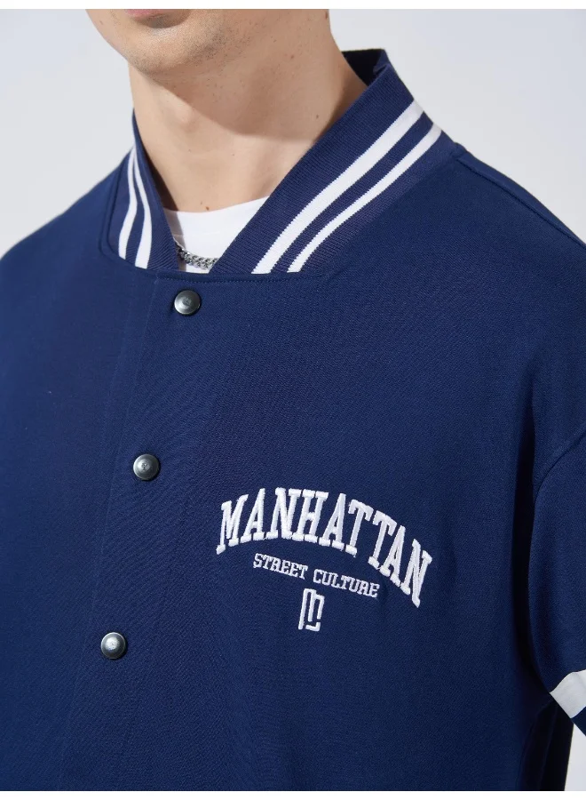 Maniac  Maniac Mens Printed Manhattan Fullsleeve Navy and White Loopnet Slim fit Jacket for Men | Best Price UAE