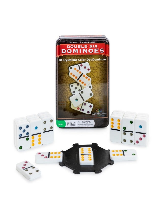 Continuum Games Family Traditions Double 6 Dominoes Tin Crystalline Dominoes - Image 1