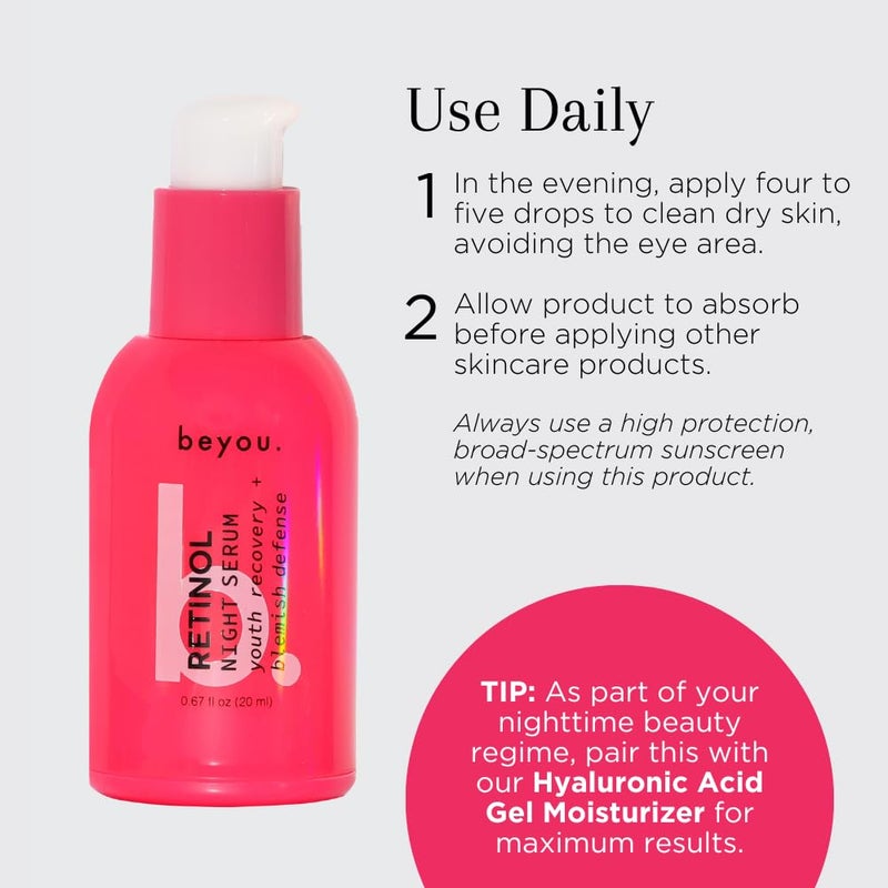 Beyou Retinol Anti Aging Night Face Serum, Youth Recover + Blemish Defense, 0.6 fl oz, Improve Signs Of Aging, Minimizing Breakouts, Plant-Based, Cruelty-Free, All Skin Types - Image 3