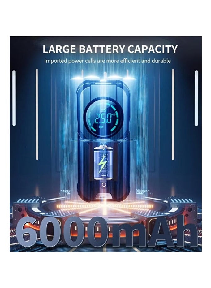 Denix Portable car jump starter with air compressor, 6000mAh capacity, 12V emergency power bank, battery booster, tire inflator, LED light, USB charging, suitable for cars, SUVs, and motorcycles for outdoor use. - Image 2