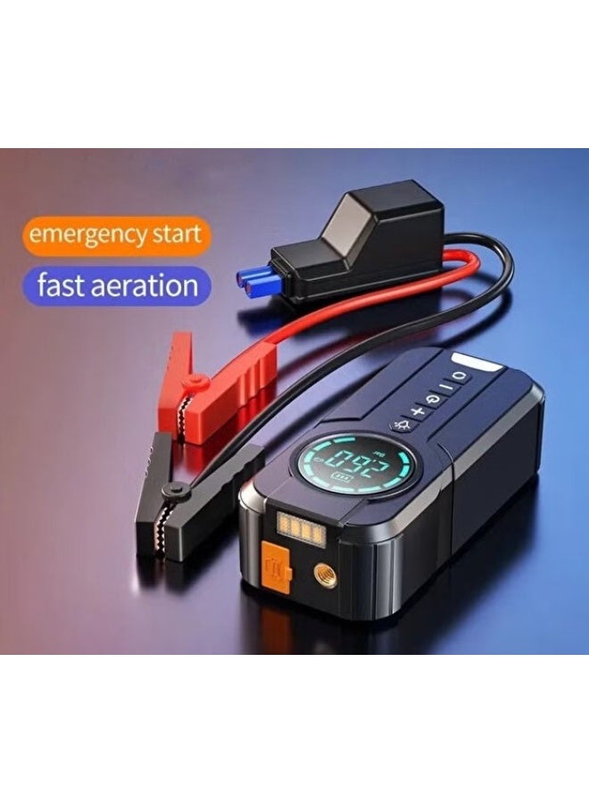 Denix Portable car jump starter with air compressor, 6000mAh capacity, 12V emergency power bank, battery booster, tire inflator, LED light, USB charging, suitable for cars, SUVs, and motorcycles for outdoor use. - Image 1