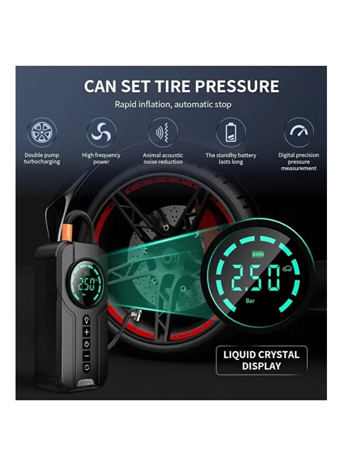 Denix Portable car jump starter with air compressor, 6000mAh capacity, 12V emergency power bank, battery booster, tire inflator, LED light, USB charging, suitable for cars, SUVs, and motorcycles for outdoor use. - Image 4