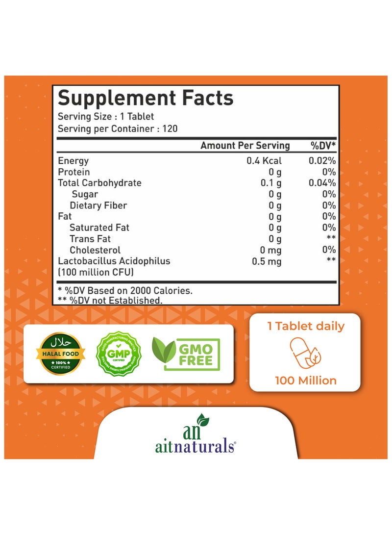 Aitnaturals Probiotic 100 Million | Healthy Metabolism | Promotes Digestion & Immunity - 120 Tablets  - Image 2